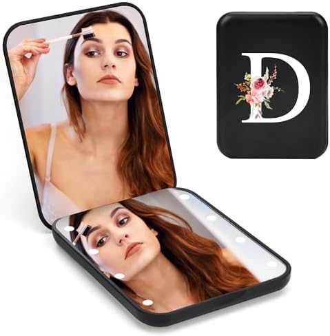 Personalized Valentine’s Gifts for Women, Mother’s Day Initial Compact Mirror with Light,Preppy Gifts LED Mirror,1X/3X Magnifying Travel Mirror, Mini Folding Makeup Pocket Mirror for Girls/ Mom/Mother