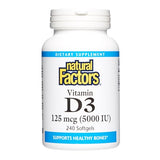 Natural Factors, Vitamin D3, 5,000 IU, Supports Joint, Bone & Immune Health, 240 Count (Pack of 1)