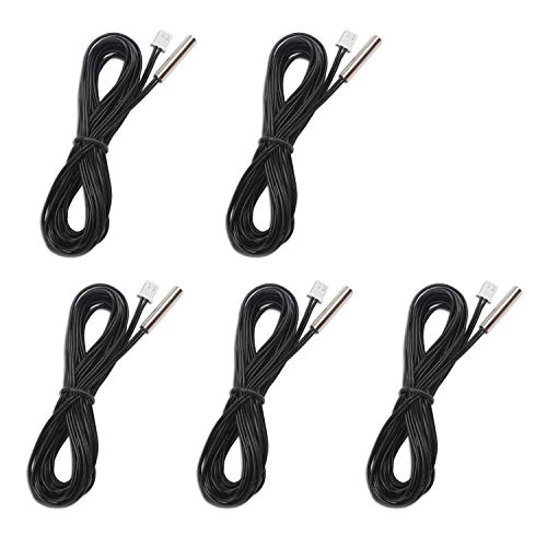 DROK 5Pcs 10k B3950 Temperature Probe, -25 to 125 Degree Celsius Temp Sensor, 3 Meters 9.8 Feet Sensitive Stainless Steel NTC Temperature Sensor Probe
