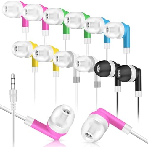 60 Pack Earbuds Bulk Kids Classroom Headphones for School Wholesale Wired Earphones forTravel Home Use 3.5mm Jack Multi Color