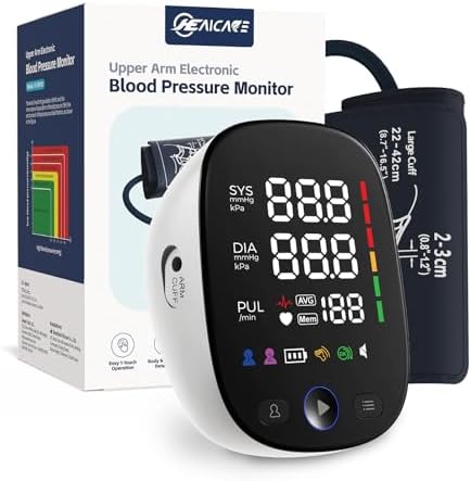 Upper Arm Electronic Blood Pressure Monitor, Adjustable Wide Range Cuff 8.5''-16.5'', Blood Pressure Monitor for Home Travel Use, Large LED Digital Display with 2×120 Memory