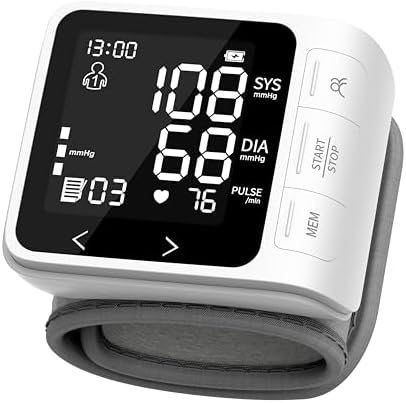 Wrist Blood Pressure Monitor for Home Use,Large LCD Backlit 3 Colors Dispaly,Automatic Digital Wrist Cuff 5.31"-7.68" Irregular Heartbeat Detector BP Machine,2 * 99 Memory with Carrying Case