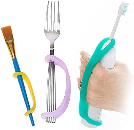Elderly Female 3-Pack, Silicone Adaptive Aid, Universal Cuff Hand Grip Assistive Device for Rehab, Arthritis, Parkinsons, Stroke, Physical Therapy