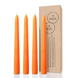 CANDWAX 8 inch Taper Candles Set of 4 - Tapered Candles Dripless and Unscented - Tall Candles Long Burning Perfect for Dinner, Party or Christmas Candles Decor - Orange Candles