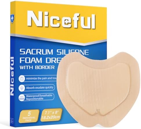 Sacral Foam Dressing 7.1"×8", Sacrum Silicone Foam Dressing with Border, Bed Sore Bandages for Large Wound Care, HSA FSA Eligible, Pack of 5