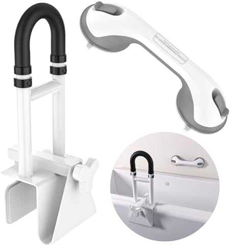 Bathtub Grab Bars with Suction Grab Bars, YuanDe 20x6 Inch Adjustable Bathtub Safety Rail Height & Width, Heavy Duty Tub Handle Grab Bar, Bath Handles Clamp for Elderly Seniors Injury Disabled