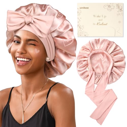 YANIBEST Double Layer Silk Satin Bonnet for Sleeping Women Printed Pattern Satin Bonnet with Tie Band for Women Curly Natural Hair