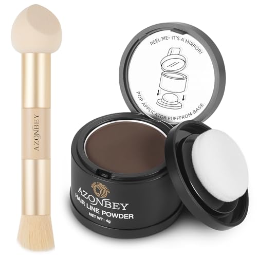 Root Touch Up Sets,Hairline Powder for Women Cover Up- Hairline Concealer for Thin and Thinning Hair, Water & Sweat Resistant,Contain Azonbey Makeup Brush (Med Brown, Med-Makeup Brush)