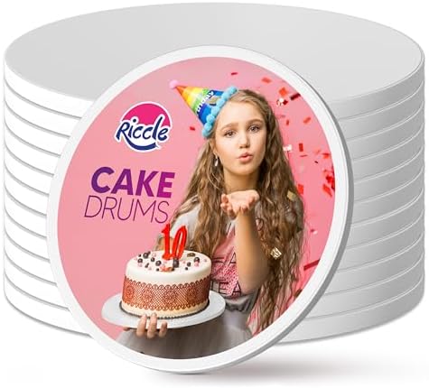 RICCLE Cake Boards - 10 Inch Cake Drums - Smooth-Edged Pack of 12 Cake Drums - Sturdy Cake Boards 10 Inch Round - Bend Resistant Multi-Layered Cake Base for Minimalist Displays