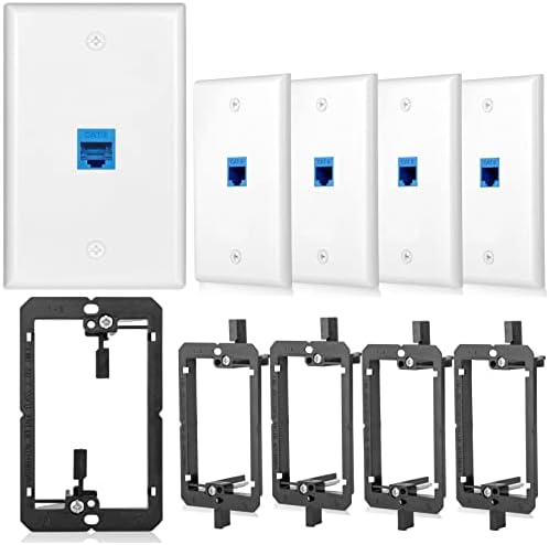 5 Pack Ethernet Wall Outlet Cat6 Plate RJ45 Keystone Jack Gifts Network Blue 1 Port 2 Inline Coupler Connector Box Cover with Low Voltage Mounting Bracket Internet Interconnect Panels Cable