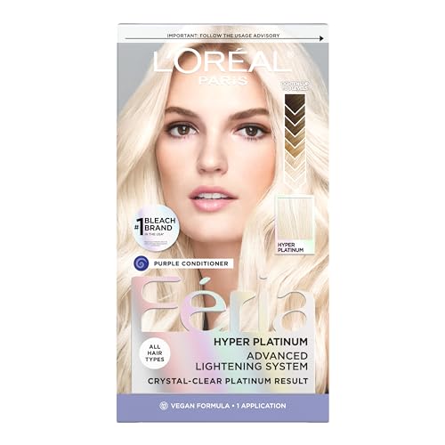 L’Oréal Paris Feria Hyper Platinum Advanced Lightening System Hair Bleach, Lifts Up To 8 Levels, Includes Anti Brass Purple Conditioner, 1 Hair Dye Kit
