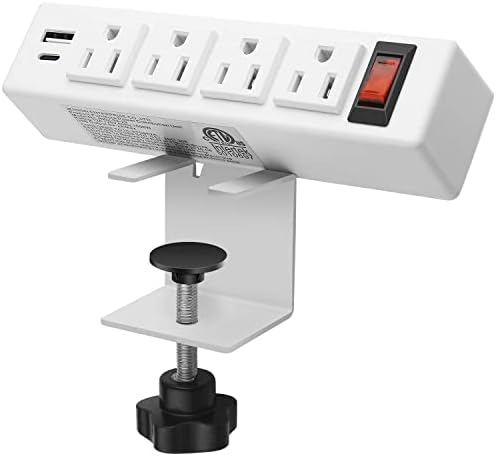 VILONG Desktop Clamp Power Strip with USB C, PD 18W Fast Charging Station Outlet, Surge Protector Power Outlets, Desk Mount Multi-Outlets for Home Office Garage Workshop