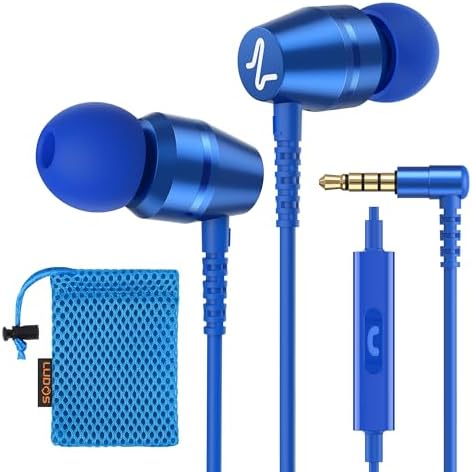 LUDOS OMNITONE Wired Earbuds in-Ear Headphones, 5 Year Warranty, Earphones with Microphone, 3.5 mm Jack Corded Ear Buds, Videoconference for iPhone, Samsung, Laptop, Kids, School Students - Blue
