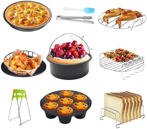 Air Fryer Accessories Set Fit for Gowise Gourmia Cozyna Ninja,Fit All 2.3qt-3.2qt Air Fryer,Kits with Skewers Silicone Mat,Pizza Pan,Cake Barrel,Non-Stick,Dishwasher Safe,Universal,6 Inch 10pcs,Black