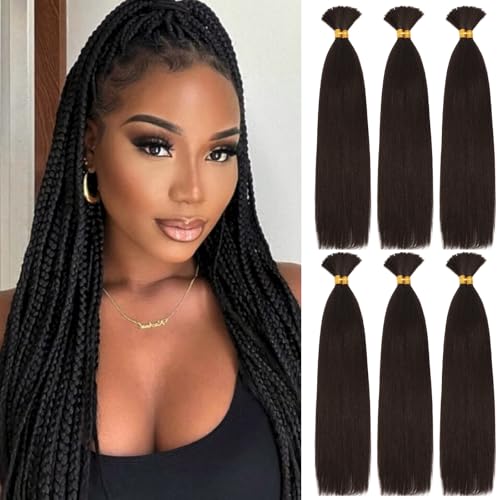 Braiding Hair 6Bundles Kinky Straight Bulk Hair for Braiding 900g No Weft Quality Synthetic Braiding Hair Extensions for Boho Braids Wet and Wavy Yaki Straight Bulk Hair for Micro braiding 20inch,4#