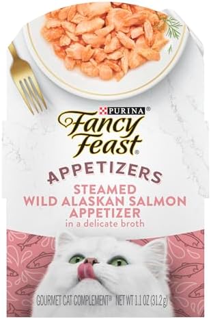 Purina Fancy Feast Appetizers Lickable Grain Free Wet Cat Food Topper Wild Alaskan Salmon Appetizer - (Pack of 10) 1.1 oz. Trays