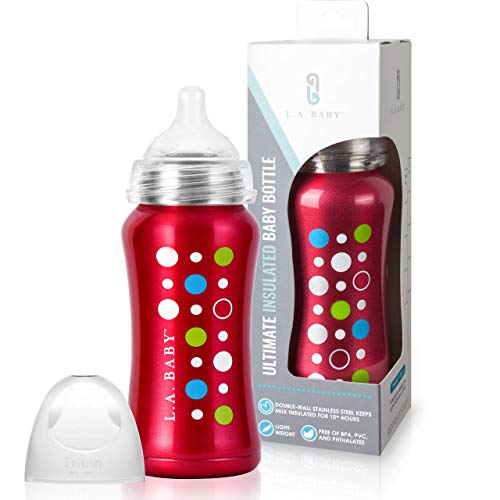 Ultimate Stainless Steel Baby Bottle 9oz Insulated Baby Bottle | Insulate Milk for 10+ Hours | Non-Toxic Food-Grade Stainless Steel & Food-Grade Silicone Slow Flow Nipple | Leak-Free Design - Red