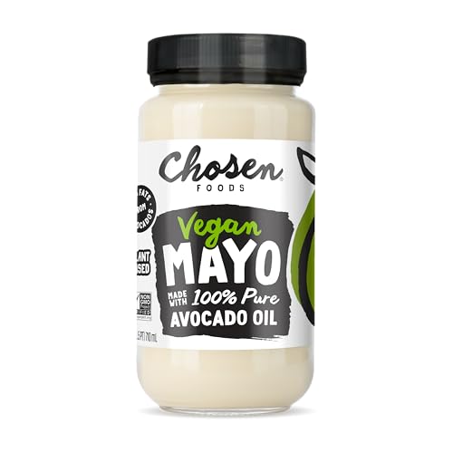 Chosen Foods Classic Vegan Avocado Oil-Based Mayonnaise, Gluten & Dairy Free, Low-Carb, Keto & Paleo Diet Friendly, Mayo for Sandwiches, Dressings and Sauces (24 fl oz)