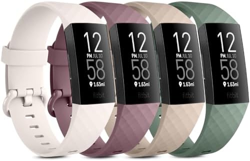 Vancle Bands for Fitbit Charge 4 Bands/Fitbit Charge 3 Bands Women Men[4 PACK], Classic Soft Replacement Sport Straps Wristbands for Fitbit Charge 4 / Charge 3 Fitness & Health Tracker