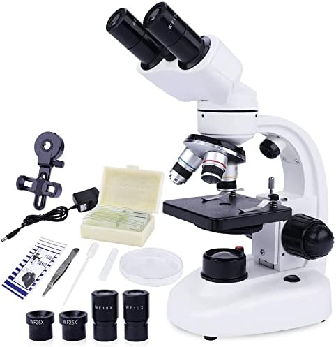 40X-1000X Binocular Microscope for Adults with Microscope Slides Phone Holder and Specimen Preparation Kits, Compound Binocular Microscopes for Home Educational/Hobby Use