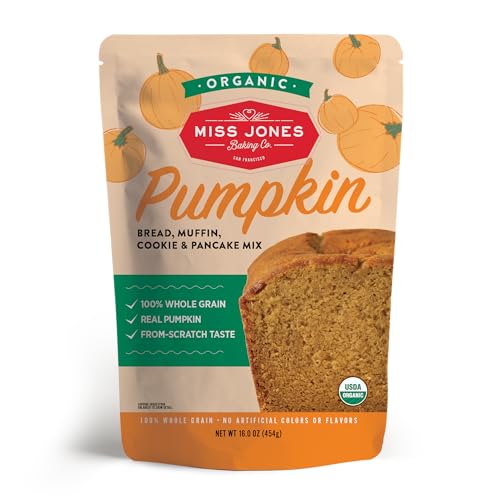 Miss Jones Baking Organic Pumpkin Bread, Muffin, Cookie & Pancake Mix, Vegan-Friendly, Dairy and Soy-Free, 100% Whole Grain (Pack of 1)
