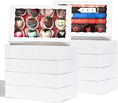 SLShePack 24 PCS 9 ½" x 6" x 2" Cookies Bakery Boxes with Window Cakesicle Chocolate Bomb Boxes Macaron Boxes for 12,Clear Chocolate Covered Strawberries Boxes Pretzel Rods Boxes