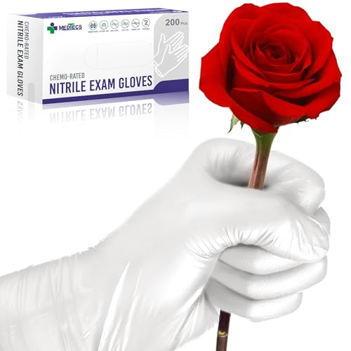 Medtecs Nitrile Gloves Disposable Latex-Free with Chemo-Rated Protection & Breathable Design - 4 Mil Thickness, Ambidextrous, Powder-Free and Over 500% Elongation - All Size & Color Available - 200PC