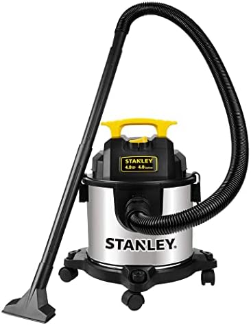 STANLEY 4 Gallon Wet Dry Vacuum, 4 Peak HP Stainless Steel 3 in 1 Shop Vacuum Blower with Powerful Suction, Vacuum for Job Site, Garage, Basement, Workshop, Top Handle, Portable Wet Dry Vac SL18301-4B