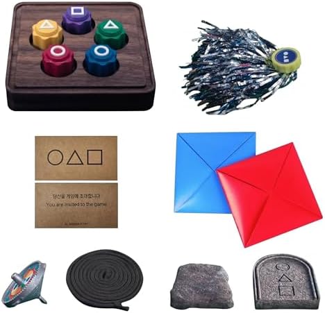Korean Folk Game Set (Squidgame Collection 2) Korean Traditional Play Game Set Including Jebi Chagi, Gong-Gi, Paeng-Y, Biseokchigi, Ddakji, Suitable for Travel, University Parties and Gatherings Game