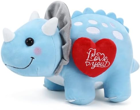 Syhood 12 Inch Valentine's Day Love You Plush Stuffed Dinosaur with Red Heart Cute Stuffed Animals for Girlfriend Blue Stuffed Dinosaur Plush Toys for Valentines, Anniversary, Romantic Date