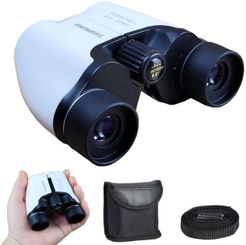 10x22 Binoculars for Adults and Kids, Large View Compact Binoculars, Easy Focus Small Binoculars for Bird Watching Outdoor Travel Sightseeing Concert Hunting Hiking (White)