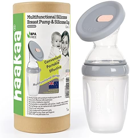haakaa Gen.3 Manual Breast Pump with Silicone Cap Multifuctional Silicone Breast Pump Breast Milk Collector Breast Milk Catcher Breast Milk Saver for Breastfeeding, BPA Free (8oz/250ml, Grey)
