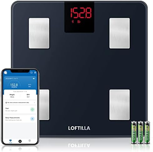 LOFTILLA Scale for Body Weight, Smart Digital Body Fat Scales Sync with App, 14 Body Composition Analyzer, 400 lb Capacity, Black