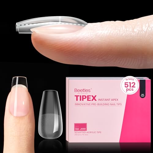 Beetles Tipex Instant Apex Nail Tips Short Coffin Shape 512 Pcs Pre Etched Fake Nails Tips Thick Acrylic Nail Pre Builder Gel Press-on Nails