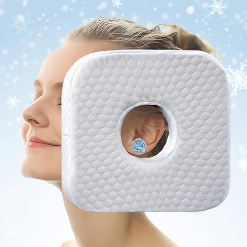 Ear Pillow with Ear Piercing for Side Sleeping, Ear Hole Memory Foam Donut Pillows for Ear Pain CNH Earring Pierced Pillow, Square, White