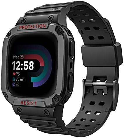 Fintie Bands with Case Compatible with Fitbit Versa 4/3 / 2/1 / Versa Lite/Fitbit Sense 2 / Sense, Protective Case Strap Rugged Sport Band Men