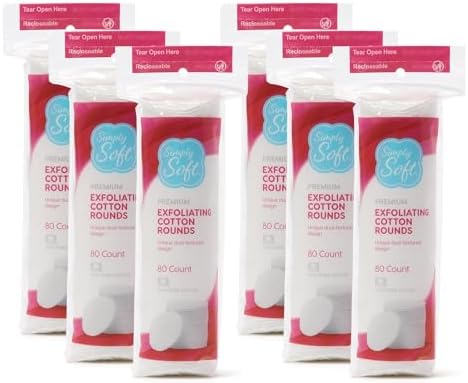 Medline Simply Soft Hypoallergenic Exfoliating Dual Textured Cotton Rounds Pads, 80 Count (Pack of 6)