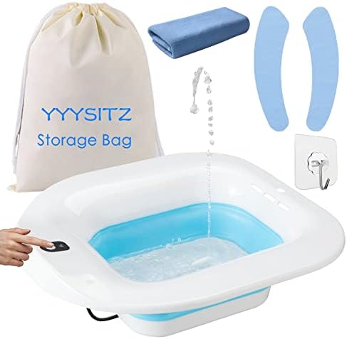 Sitz Bath, Electric Sitz Bath for Hemorrhoids, Sitz Bath for Toilet Seat, Postpartum Care Basin, Sitz Baths Salts Bowl for Women Men, Sits Bath Soak Pan, Hip Bath Tub, Collapsible, Blue