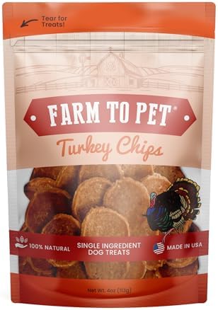 Farm To Pet - Dog Training Treats - Turkey Chips, Single Ingredient, Lean, All Natural, Healthy Dog Treats for Small, Medium, Large Breeds, & Puppies, Made in USA