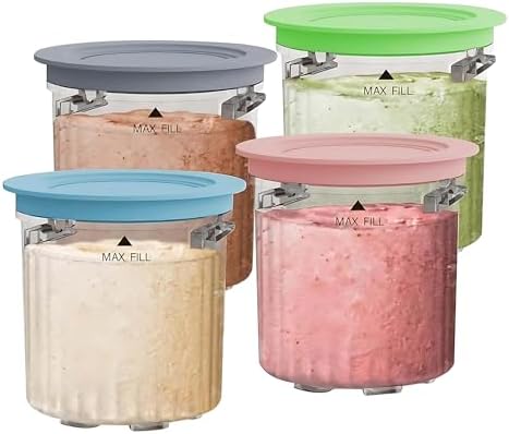 16 Oz Pint Containers 4 Pack, Compatible with Ninja NC100&NC200 Series Creami Ice Cream Maker, Dishwasher Safe, BPA FREE, Leak Proof, Transparent,