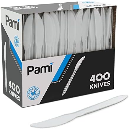 PAMI Medium-Weight Disposable Plastic Knives [400-Pack] - Bulk White Plastic Silverware For Parties, Weddings, Catering Food Stands, Takeaway Orders & More- Sturdy Single-Use Partyware Knives