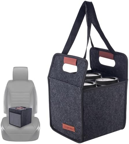 4 Cup Drink Carrier with handle, Reusable Insulated Drink Caddy Drink Holder for Car, Folding Portable Coffee Cup Holder Bag for Travel and Delivery