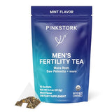 Blue Stork Men's Fertility Tea: Organic Fertility Supplements for Men, Green Tea, Maca Root, and Ginkgo Biloba for Male Reproductive Health, Mint, 15 Sachets