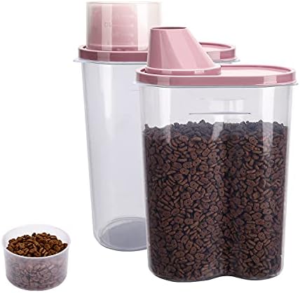 GreenJoy 2 Pack 2lb/2.5L Pet Food Storage Container with Measuring Cup, Can Covers and Bowl for Small Dog, Cat, Waterproof-BPA Free