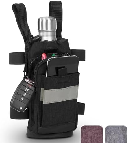 Vive Crutch Accessories Bag - Pouch for Crutches - Accessory Storage Carry Kit for Women, Men, Adults, Kids - Cup and Bottle Pocket Holder with Ergonomic Design (Black)