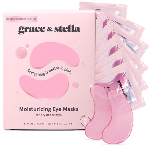 grace & stella Award Winning Under Eye Mask - Reduce Dark Circles, Puffy Eyes, Undereye Bags, Wrinkles - Gel Under Eye Patches - Gifts for Mom - Vegan Cruelty-Free Self Care (Pink, 6 Pairs)