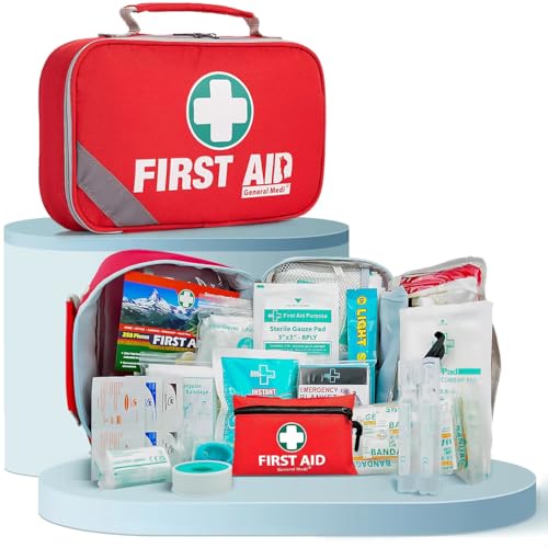 General Medi 2-in-1 First Aid Kit (215 Piece Set) + 43 Piece Mini First Aid Kit -Includes Ice(Cold) Pack, Moleskin Pad and Emergency Blanket for Travel, Home, Office, Car, Workplace