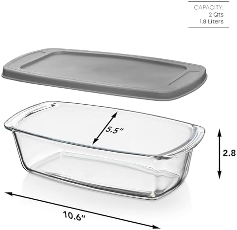 Razab LARGE 7.6 Cups/1800 ML/1.9 Qt Glass Loaf Pan with Lids - Meatloaf Pan BPA free Airtight Lids Grip Handle Easy Carry, Microwave and Oven Safe - Loaf Pans For Baking Bread, Cakes, Glass Loaf Pan