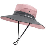 Women's Summer Sun-Hat Ponytail - Outdoor UV-Protection Mesh Wide Brim Foldable Hat with Ponytail Hole (Pink)