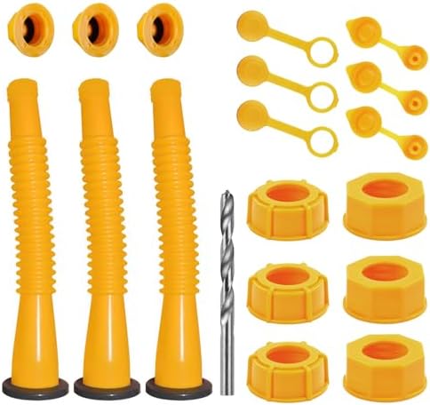 Gas Can Spout Replacement Kit, Gas Can Nozzle Replacement (3 Kit), For most 1/2/5/10 Gallon Gas Cans.The seal is fully installed you can use it directly. Replacement gas can spout (Yellow)